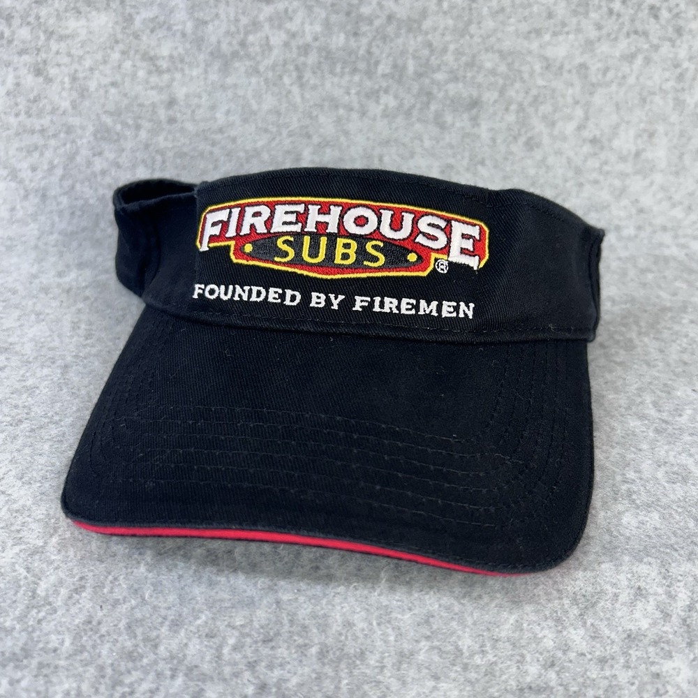 Firehouse Subs Visor Cap Hat Black Red Restaurant Strapback Employee Uniform